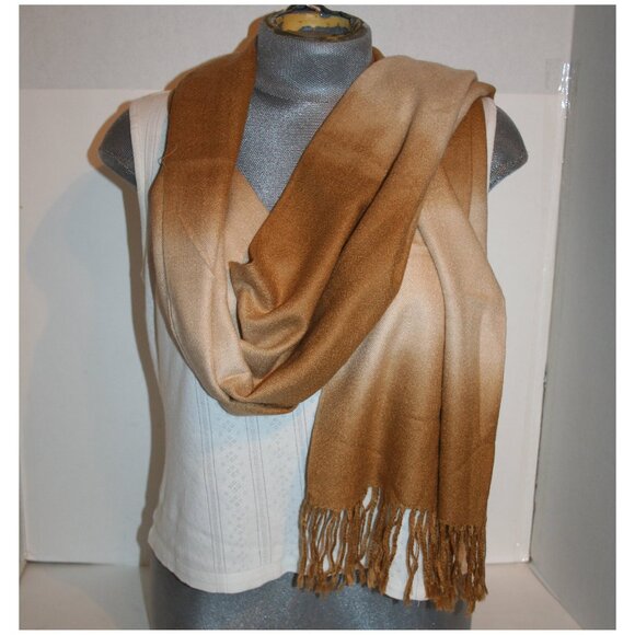 Pashmina Cream Earth Tones Fringe 100% Pashmina Winter Long Wrap Scarf - Picture 1 of 8